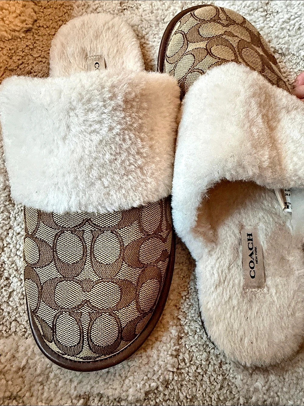 Coach Signature Shearling Slipper Monogram Brown & White US 9